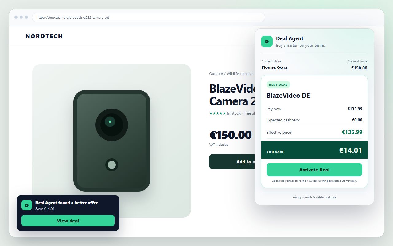 Deal Agent zeigt ein passendes Angebot und die einzelnen Preisbestandteile